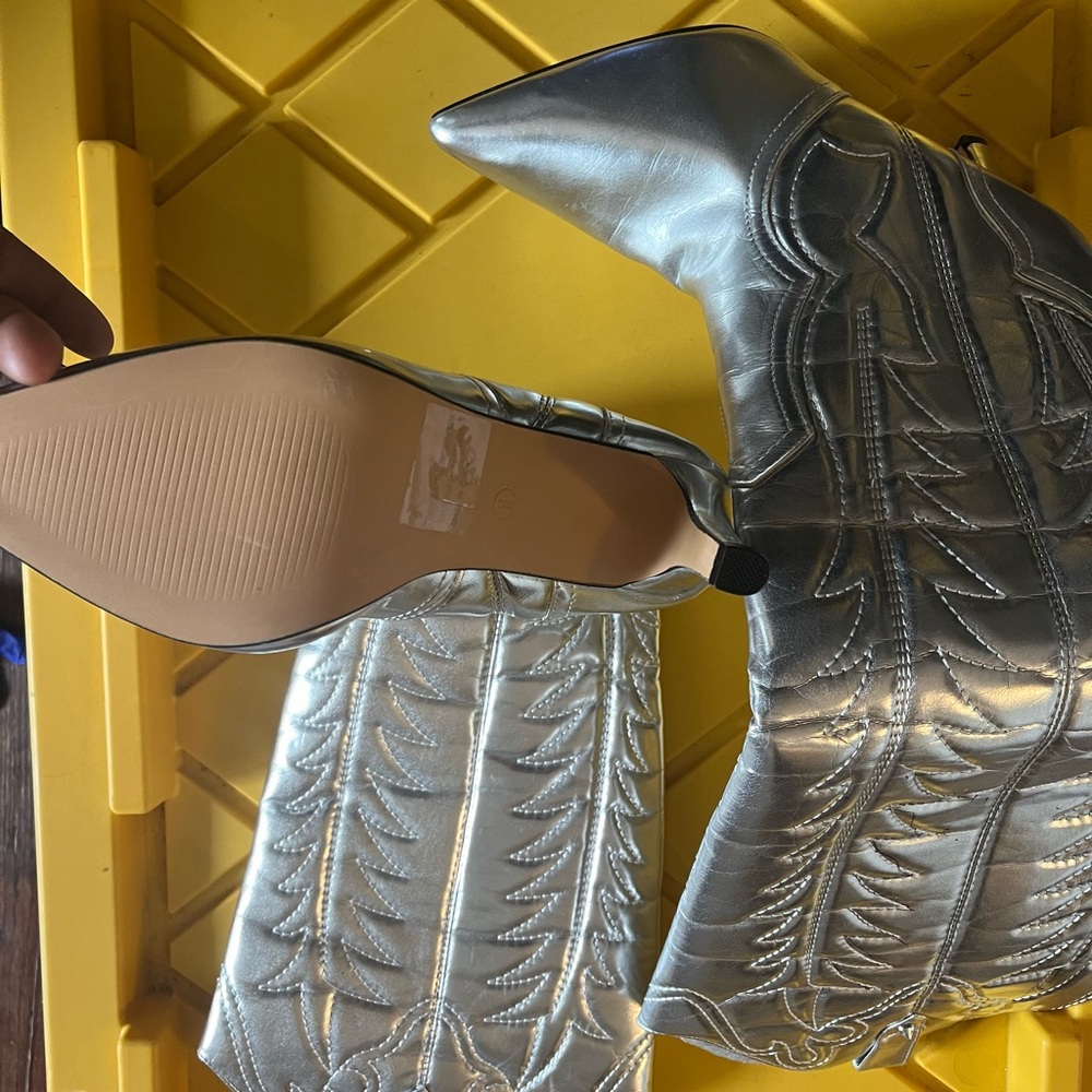 Fashion Nova Metallic Silver Ankle Boots